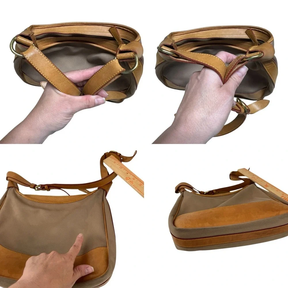 VTG Dooney & Bourke Canvas & Leather Hobo Large Crossbody Bag Tan Brown
